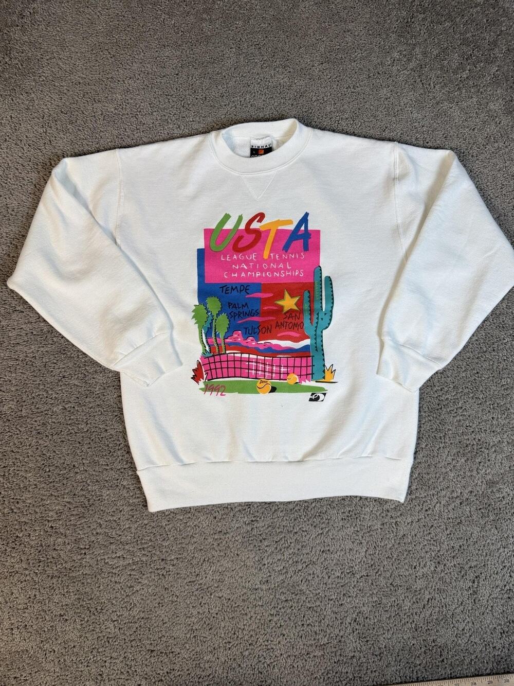 Vintage 1992 USTA Tennis Sweatshirt Mens L National Championship Graphic 90s